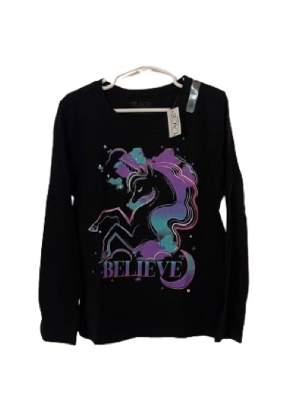The Children's Place Black Unicorn Tee Long Sleeve Medium- NWT